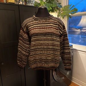 Men's Patterned Crewneck Sweater - Black, Brown, and Cream